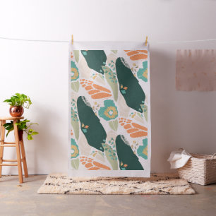 Tecido Padrão Floral de Abstrato Bonito Laranja Verde