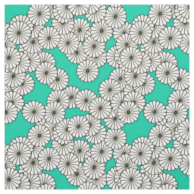 Tecido Padrão floral de Art Deco - branco em turquesa (Modelo)