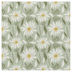 Tecido Padrão Floral de Casa Branca Daisy Mint 