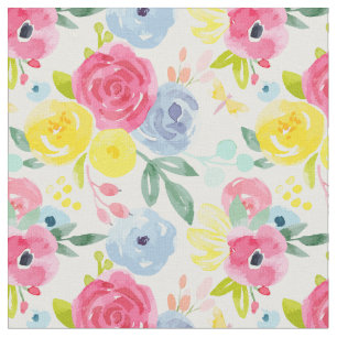 Tecido Padrão Floral de Coloração d'água Brilhante