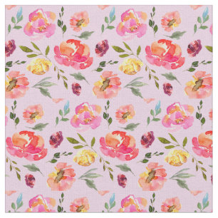 Tecido Padrão Floral de Cor de Água Rosa bonito