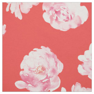 Tecido Padrão Floral De Cor De Água Vermelha E Rosa Elega