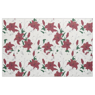 Tecido Padrão Floral de Feriado Vermelho