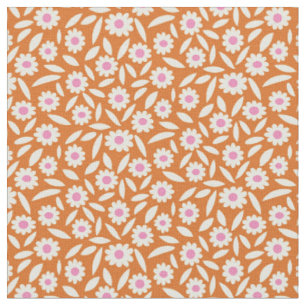 Tecido Padrão Floral de Margaridas Retro Groovy em laranj