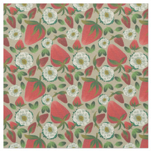 Tecido Padrão Floral de Morango