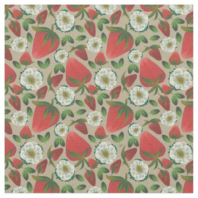 Tecido Padrão Floral de Morango (Detalhe)