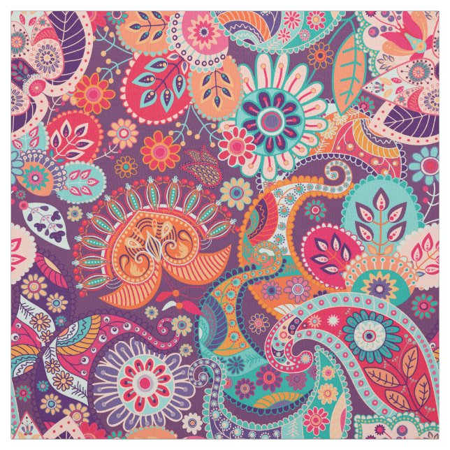 Tecido Padrão floral de Paisley de neon rosa (Modelo)