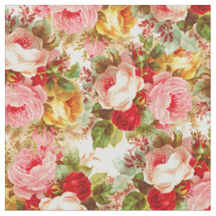 Tecido Padrão floral de rosas vermelhas cor-de-rosa de B