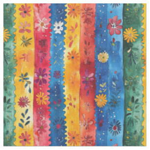 Tecido Padrão Floral De Stripe Bandido-Papel Picado