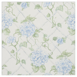 Tecido Padrão Floral de Treliça de Hortênsia Azul