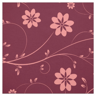 Tecido Padrão Floral Delicado Coral Vermelho e Borgonha
