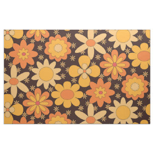 Tecido Padrão Floral do Groovy Retro Amarelo e Laranja