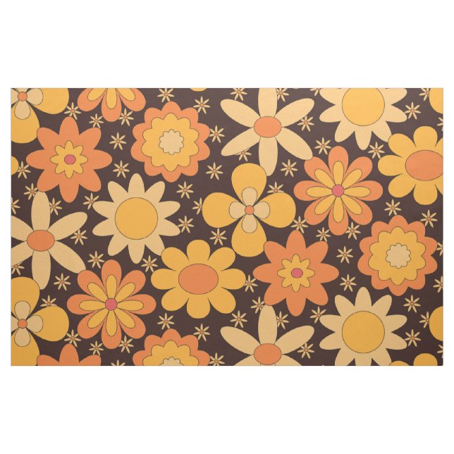 Tecido Padrão Floral do Groovy Retro Amarelo e Laranja (Jarda)