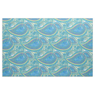 Tecido Padrão Floral do Verde limão Violet Azul Paisley