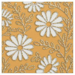Tecido Padrão Floral Dourado das Visitas Amarelo Branco