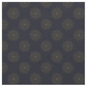 Tecido Padrão Floral Elegante Azul e Dourado