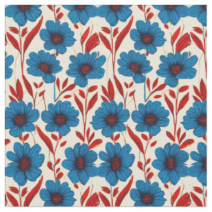 Tecido Padrão Floral Elegante com Flores Azuis Vibrantes