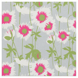 Tecido Padrão floral gráfico de poppy art ranhura branca
