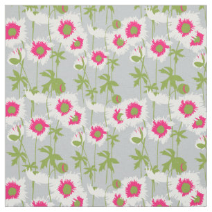 Tecido Padrão floral gráfico de poppy art ranhura branca