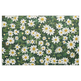 Tecido Padrão Floral Margaridas Brancas Pequenas Verde Es