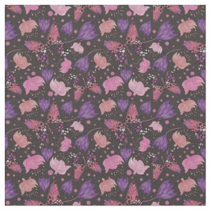 Tecido Padrão Floral Marrom da Borboleta Vintage
