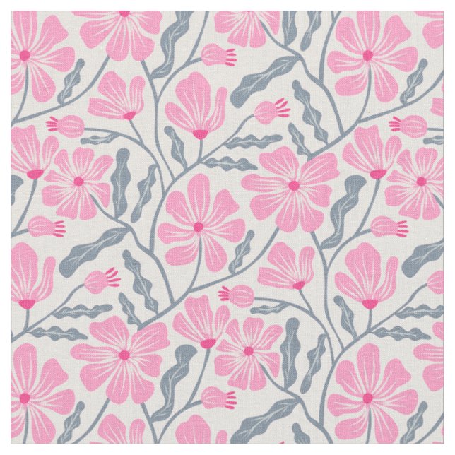 Tecido Padrão Floral Moderno do Meio século Rosa (Detalhe)