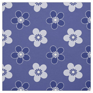Tecido Padrão floral monocromático roxo azul retrô