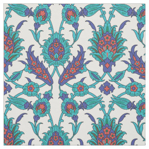 Tecido Padrão Floral Oriental Vermelho Azul Branco Orien