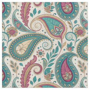 Tecido Padrão Floral Paisley em Lágrima Boho Magenta Turq
