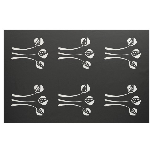 Tecido Padrão Floral Preto Branco abstrato Art Deco (Jarda)