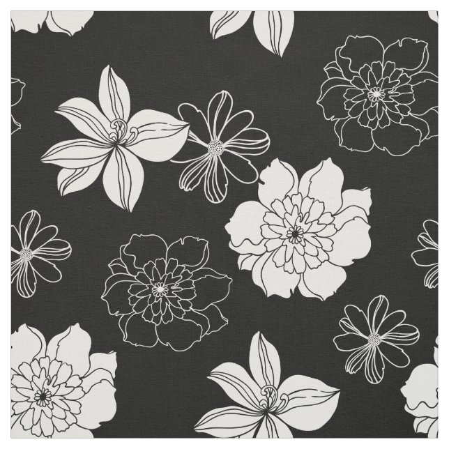 Tecido Padrão Floral Preto e Branco (Modelo)