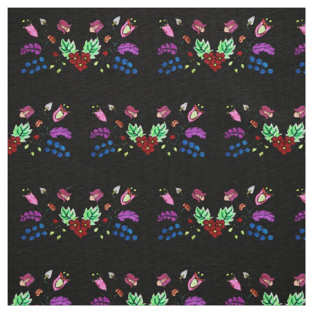 Tecido Padrão Floral Preto Ojibwe (Modelo)