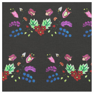 Tecido Padrão Floral Preto Ojibwe