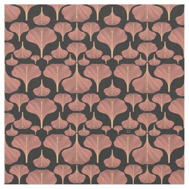 Tecido Padrão Floral Preto Vintage Gingko (Detalhe)