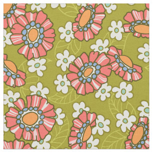 Tecido Padrão Floral Retro Colorido de Gama Média