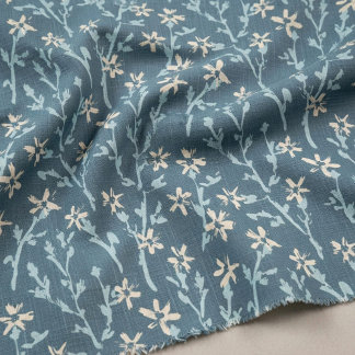 Tecido Padrão floral retrô em estilo boho. Sakura azul.