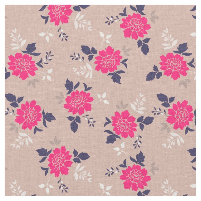 Tecido Padrão Floral Romântico Rosa Quente (Detalhe)
