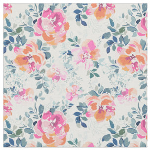 Tecido Padrão Floral Rosa e Teal