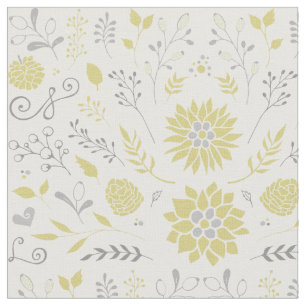 Tecido Padrão Floral Russo Amarelo e Cinza