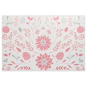 Tecido Padrão Floral Russo Rosa e Cinza