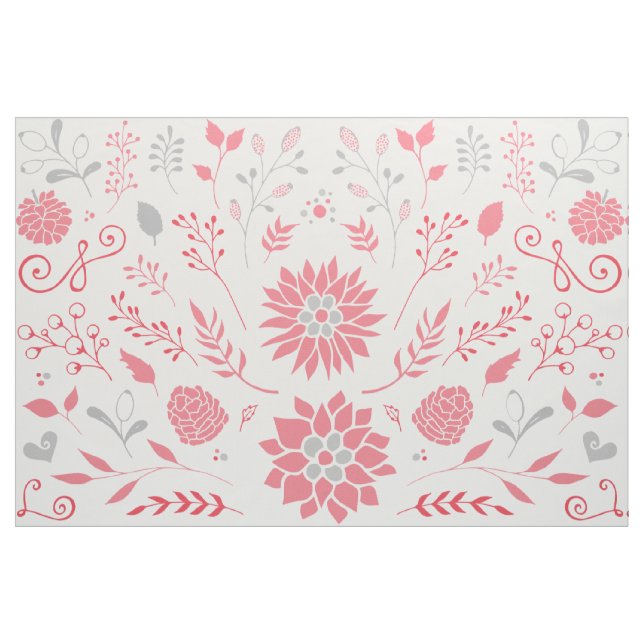 Tecido Padrão Floral Russo Rosa e Cinza (Fat Quarter)