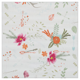 Tecido Padrão Floral Verde-Coral Rosa