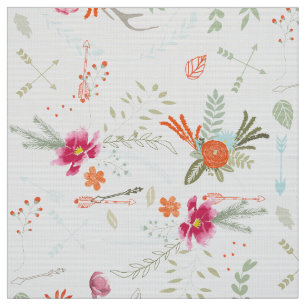 Tecido Padrão Floral Verde-Coral Rosa