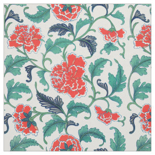 Tecido Padrão Floral Vermelho e Verde