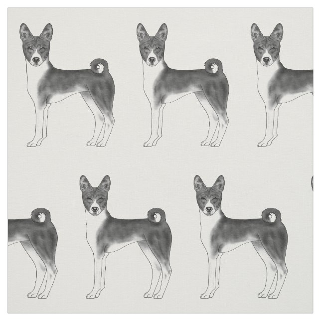 Tecido Padrão Fofo de um Cão Basenji em Preto e Branco (Modelo)