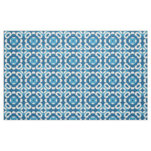 Tecido Padrão Geométrico Abstrato Azul e Branco