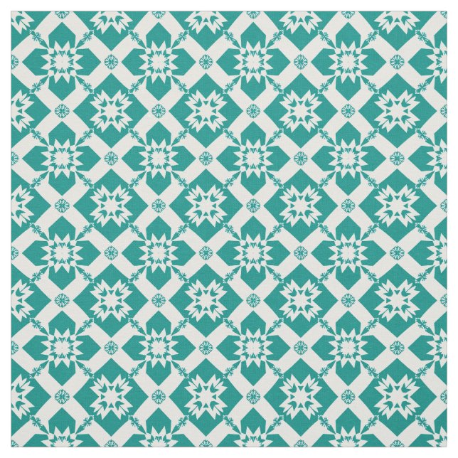 Tecido Padrão Geométrico Abstrato em Branco e Verde (Modelo)
