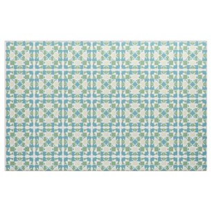 Tecido Padrão Geométrico Abstrato em Verde e Azul