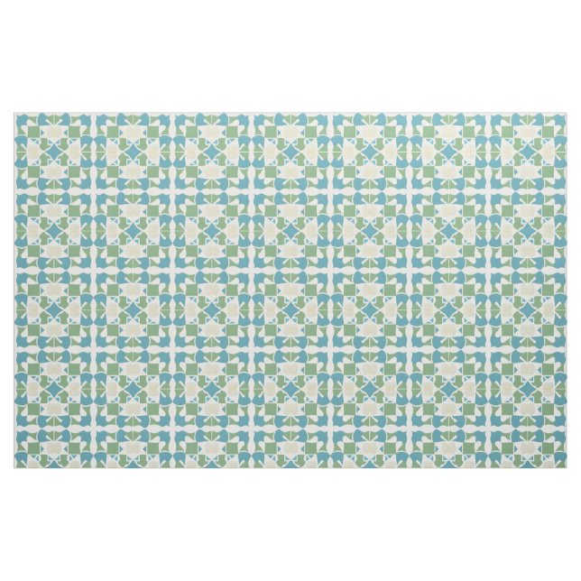 Tecido Padrão Geométrico Abstrato em Verde e Azul (Fat Quarter)