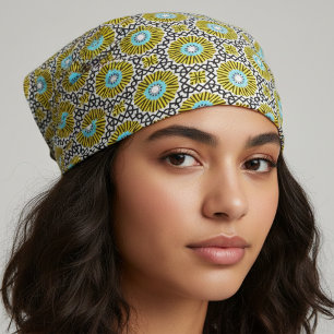 Tecido Padrão Geométrico Amarelo Azul Preto e Branco